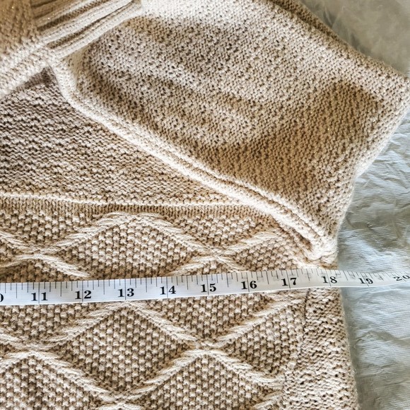 𝅺Style & CO. Large cable knit zipper metallic shimmer gold beige sweater Size L - Picture 8 of 9